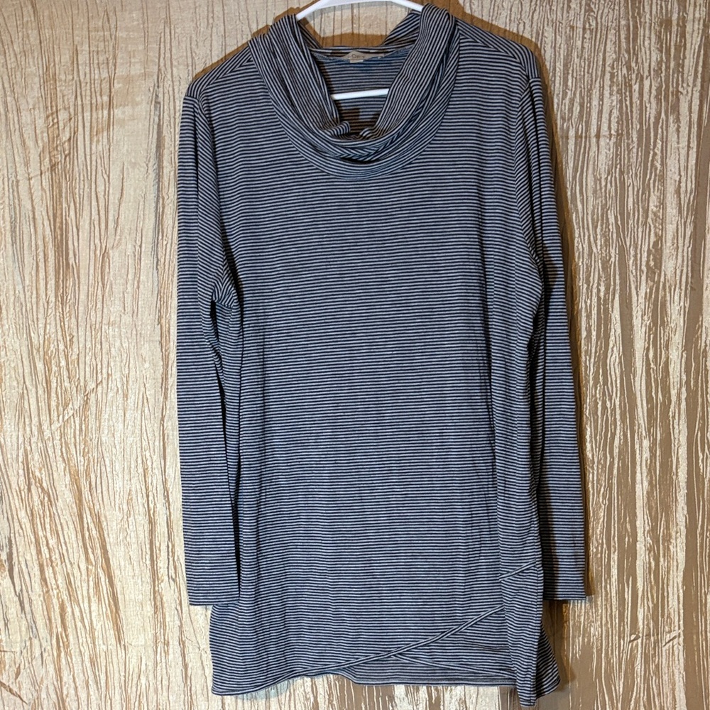 LOFT Black and White Striped Cowl Neck Top